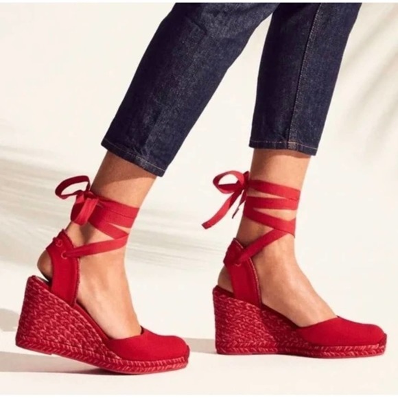 Stuart Weitzman Shoes - Stuart Weitzman Marguerita Ruby Red Espadrille Wedge